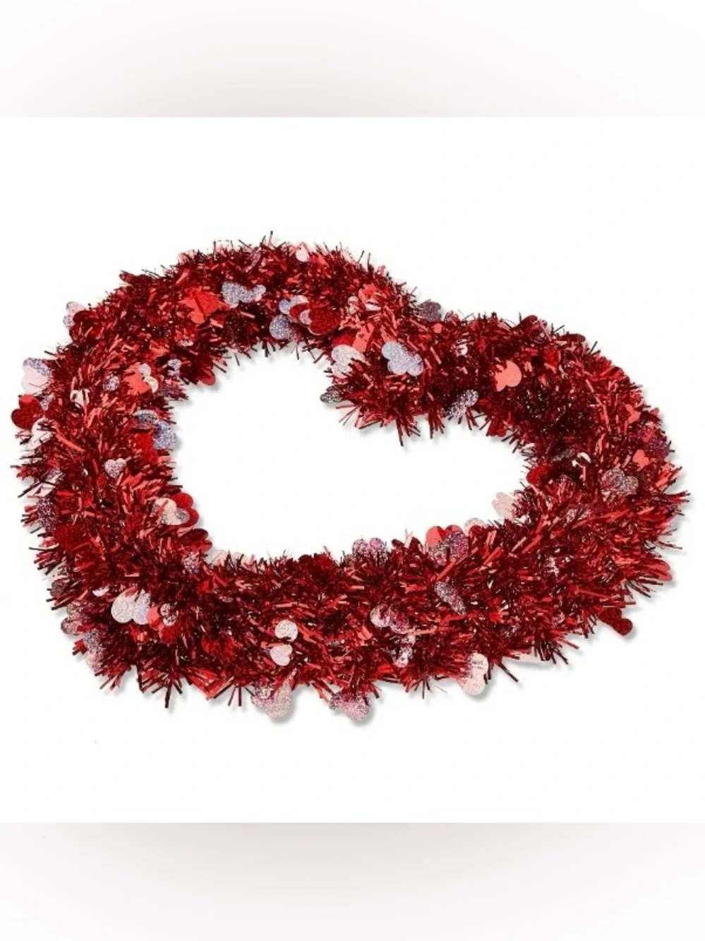 💞 New 15” Red Heart-Shaped Tinsel Holiday Wreath